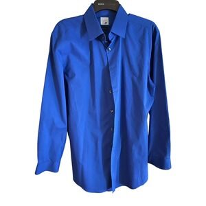 JF J Ferrar Mens Blue Super Slim Fit Mechanical Stretch Dress Shirt L
